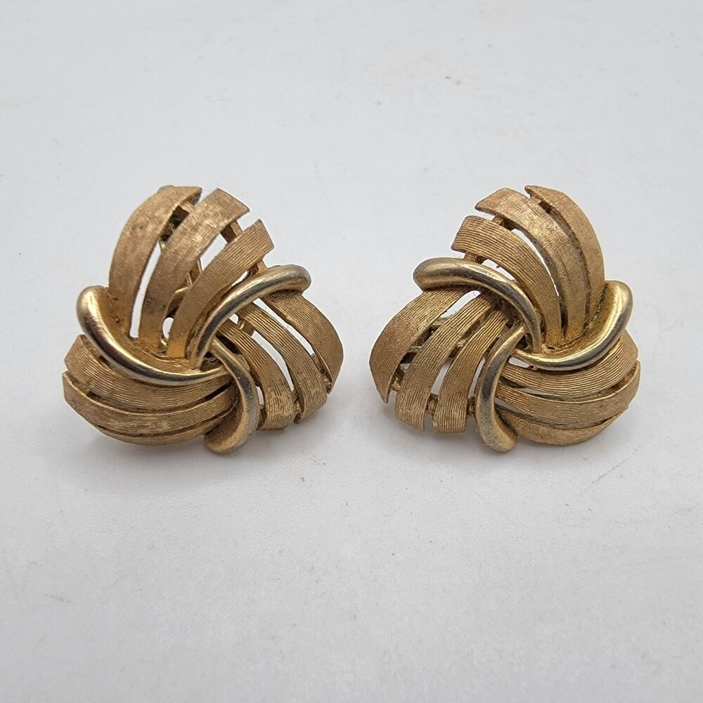 Vintage Crown Trifari Triangle Earrings Polished Gold Tone